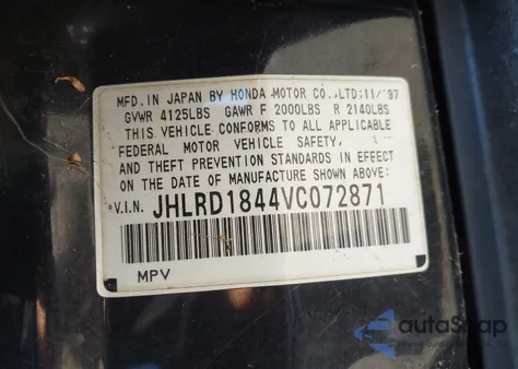 1997 Honda Cr-V из США, поврежденный, VIN JHLRD1844VC072871